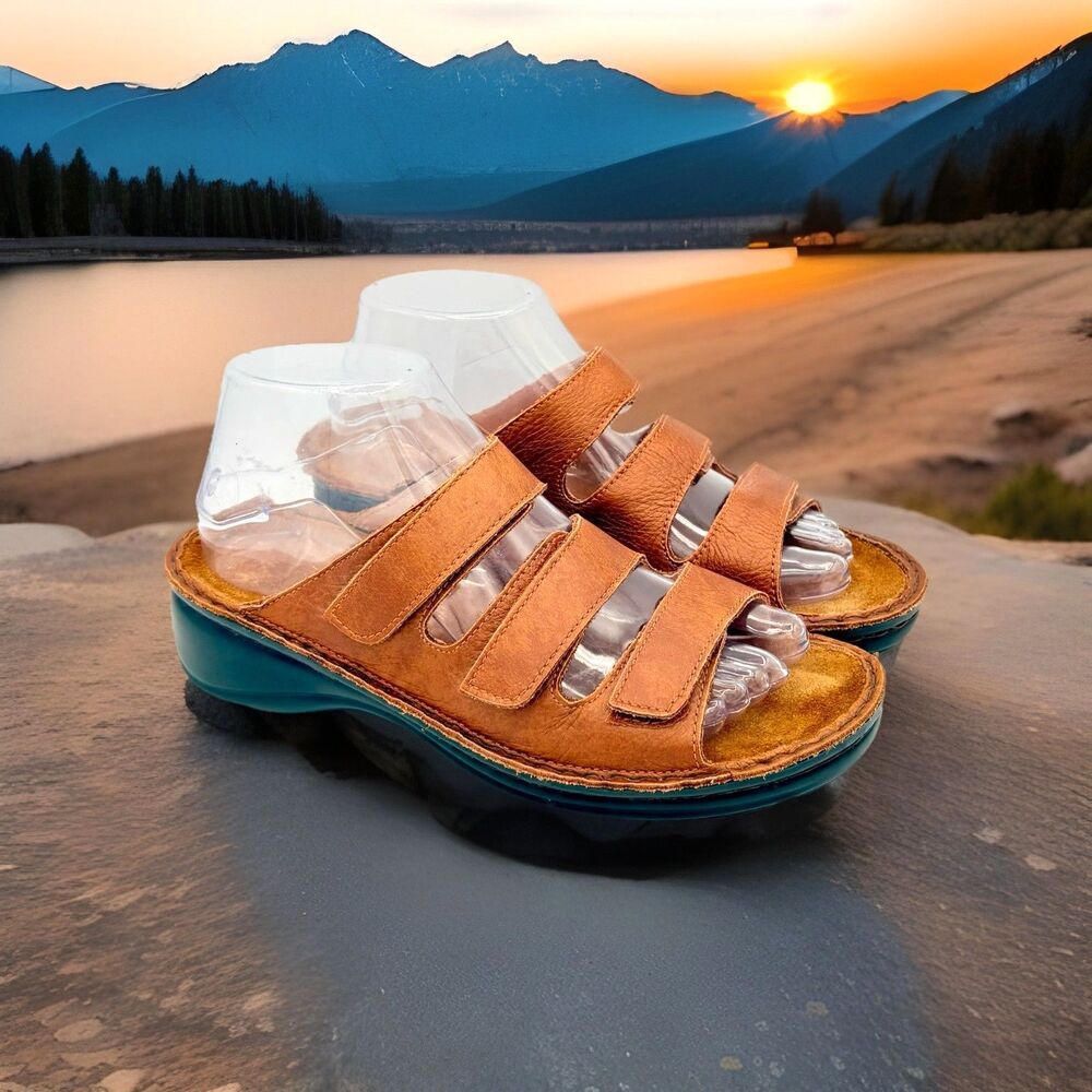 Naot Brown Leather 3 Strap Slide Sandals Comfort Adjustable Women’s 38, 7.5 US